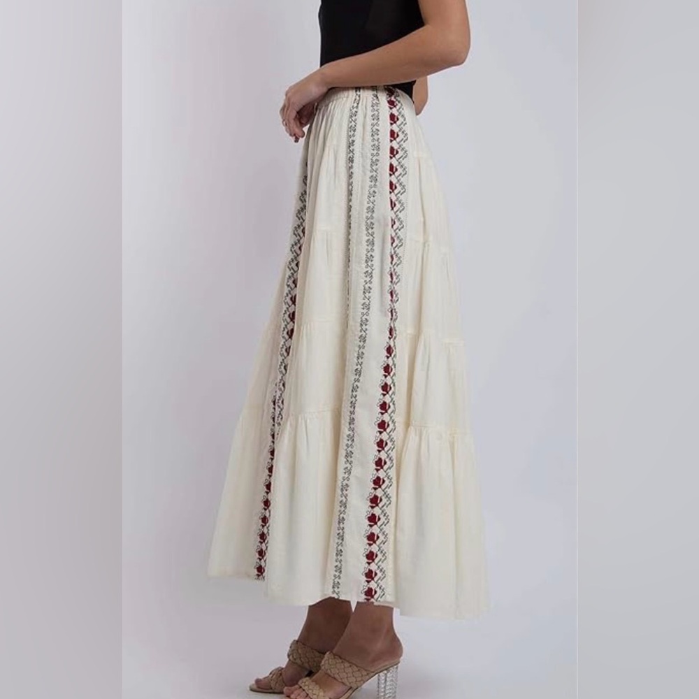 Zara Embroidered Cream Maxi Skirt